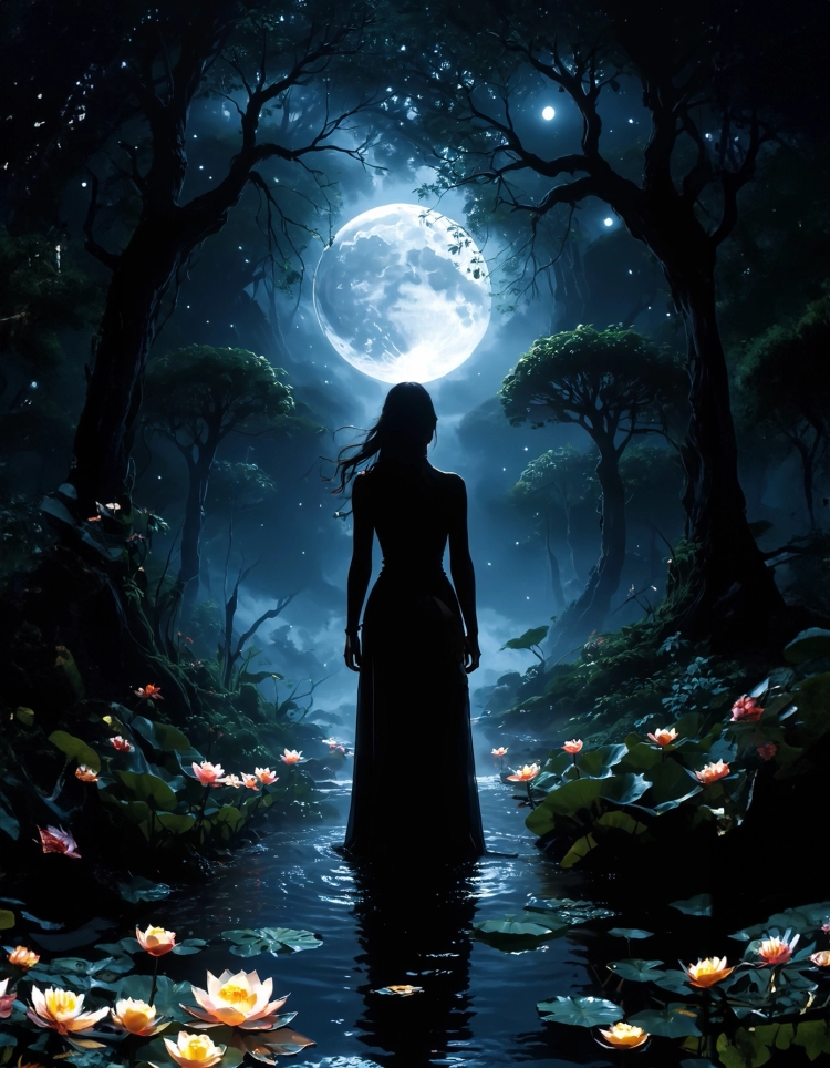 woman standing infront of the moon