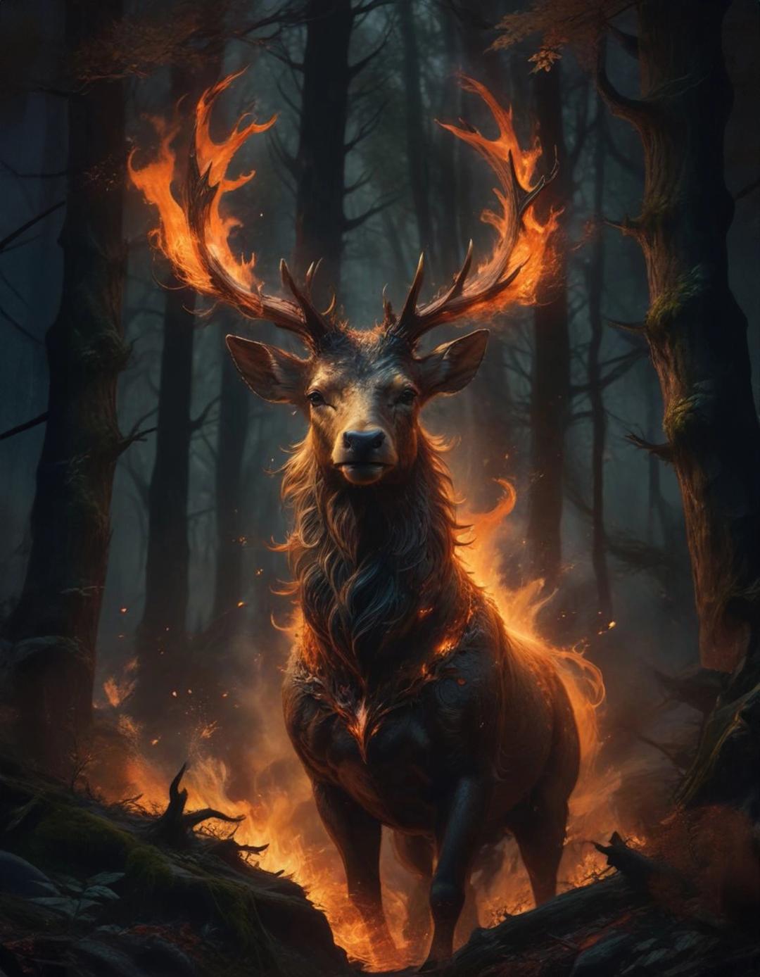 Deer with horns on fire