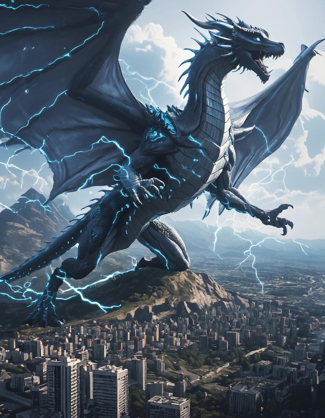 Giant Dragon over modern city