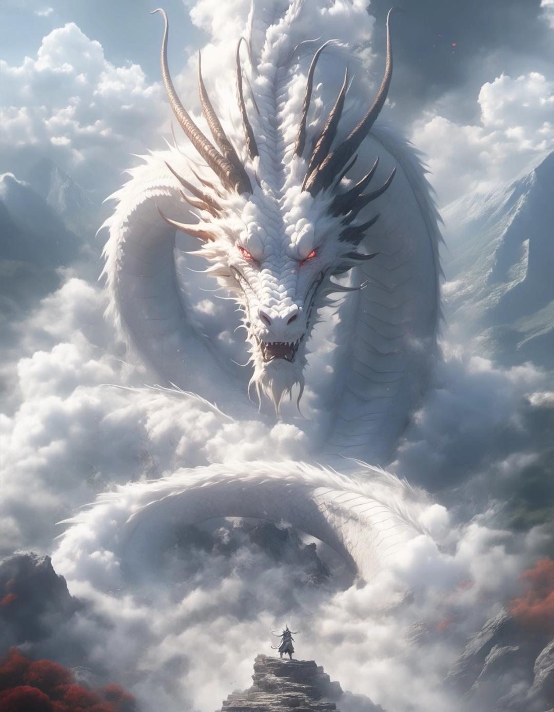 white dragon on the clouds