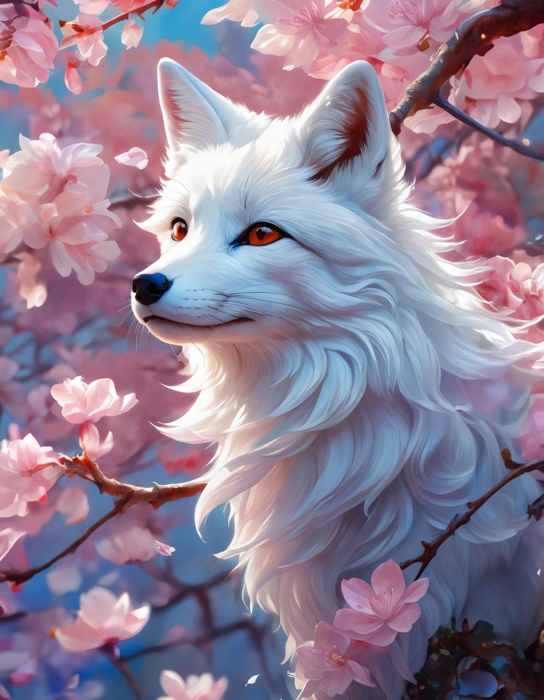 white fox in sakura